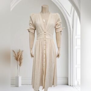 FREE PEOPLE Love of My Life Cream Button Front Fit Flare Midi Cotton Dress S